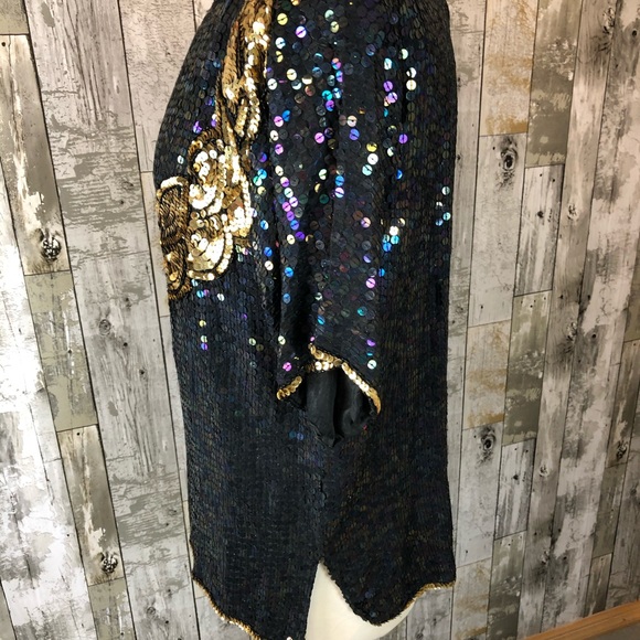 Vintage sequin blouse Elegance Anujan Silk and sequins Medium - Picture 6 of 11